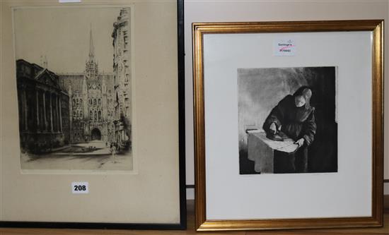 Two etchings by Fred Farrell and J. Courtney, largest 21cm